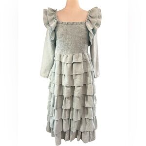 JessaKae Whimsy Ruffled Maxi Tierd Cotton Blend Dress Pastel Green Size Medium